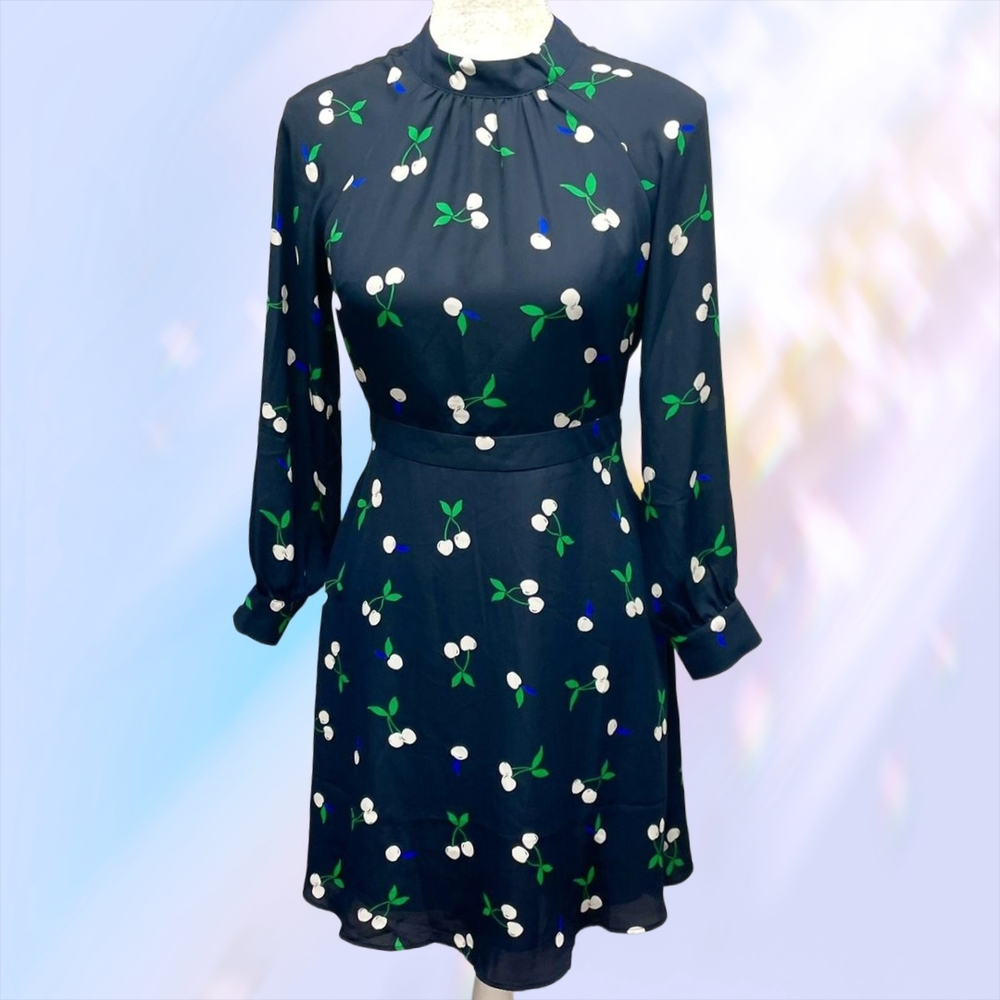 Elegant Cherry Print Navy Banana Republic Dress Size 12P